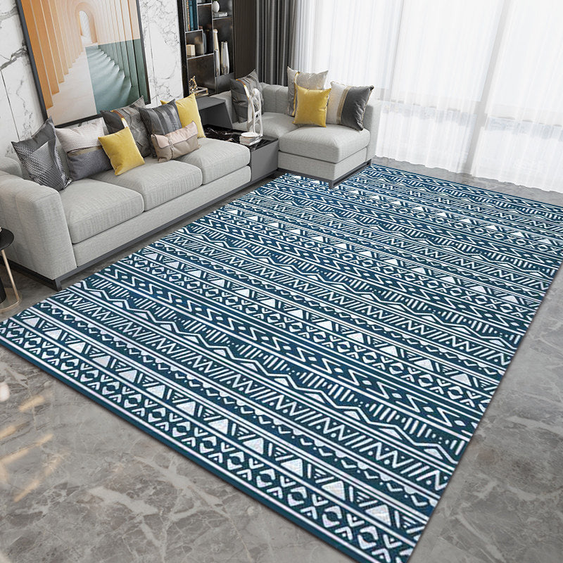 Blue Bedroom Rug Southwestern Stripe Triangle Pattern Area Rug Polyester Washable Anti-Slip Carpet Blue Clearhalo 'Area Rug' 'Rugs' 'Southwestern' Rug' 1585441