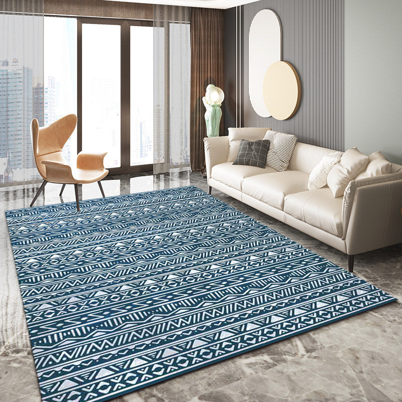 Blue Bedroom Rug Southwestern Stripe Triangle Pattern Area Rug Polyester Washable Anti-Slip Carpet Clearhalo 'Area Rug' 'Rugs' 'Southwestern' Rug' 1585442