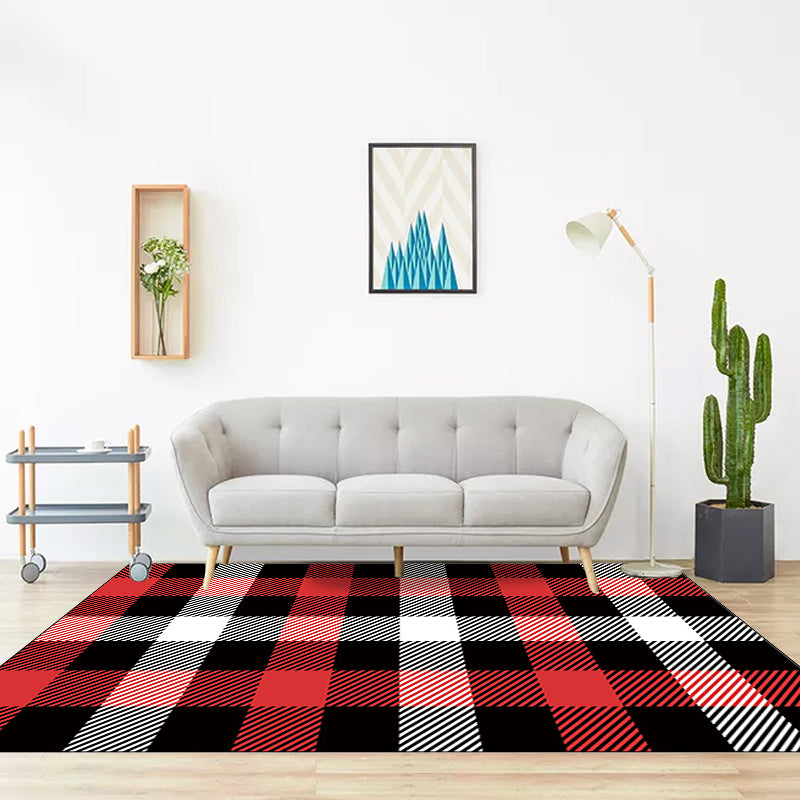 Black Bedroom Rug Modern Plaid Pattern Area Rug Polyester Non-Slip Machine Washable Carpet White Clearhalo 'Area Rug' 'Modern' 'Rugs' Rug' 1585513