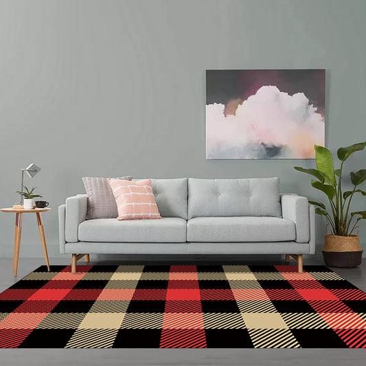 Black Bedroom Rug Modern Plaid Pattern Area Rug Polyester Non-Slip Machine Washable Carpet Clearhalo 'Area Rug' 'Modern' 'Rugs' Rug' 1585522