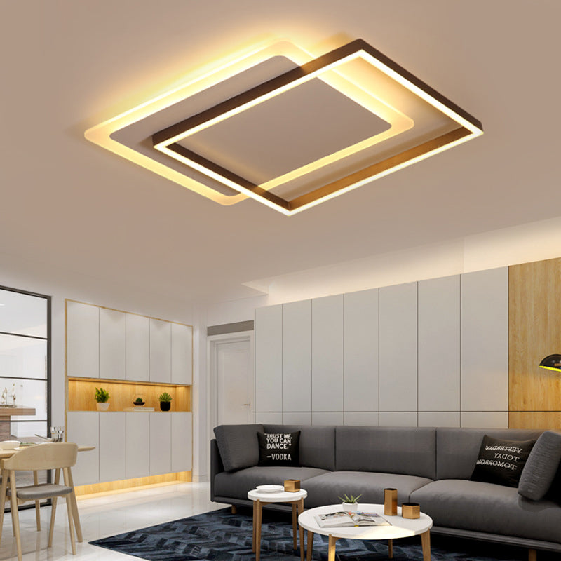 16.5"/20.5"/24.5" Wide Rectangular Flush Lamp Modern Acrylic LED Coffee Flush Mount Lighting Fixture in Warm/White Light Coffee Clearhalo 'Ceiling Lights' 'Close To Ceiling Lights' 'Close to ceiling' 'Flush mount' Lighting' 158553