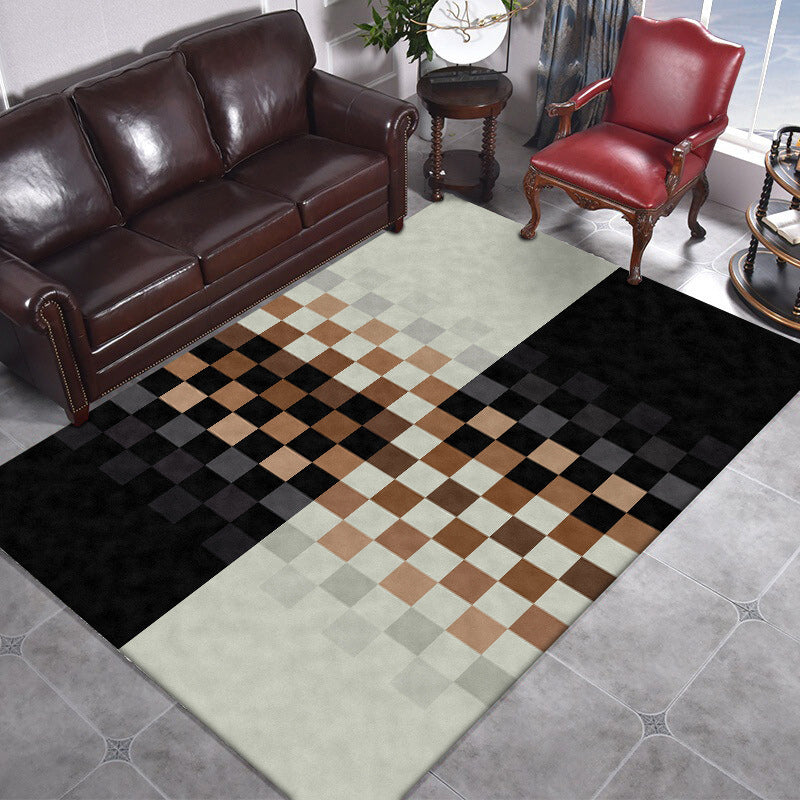 Black and Ivory Bedroom Rug Novelty Mosaic Color Block Pattern Area Rug Polyester Non-Slip Washable Carpet Clearhalo 'Area Rug' 'Rug' 1585594