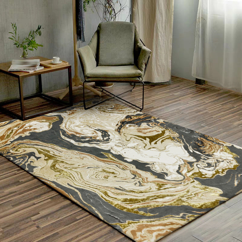 Modern Living Room Rug in Gold Abstract Oil Painting Print Rug Polyester Washable Stain-Resistant Area Rug Gold Clearhalo 'Area Rug' 'Modern' 'Rugs' Rug' 1585633