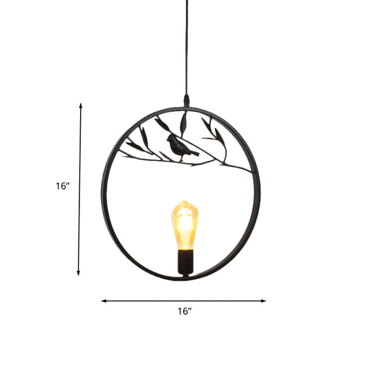 Metal Ring Hanging Light Fixture Vintage Industrial 1 Head Dining Room Pendant Light in Black Clearhalo 'Art Deco Pendants' 'Black' 'Cast Iron' 'Ceiling Lights' 'Ceramic' 'Crystal' 'Industrial Pendants' 'Industrial' 'Metal' 'Middle Century Pendants' 'Pendant Lights' 'Pendants' 'Rustic Pendants' 'Tiffany' Lighting' 158569