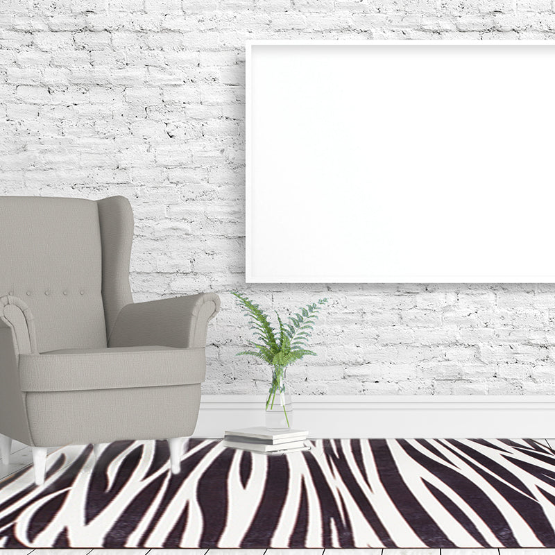 Modern Zebra Print Area Rug Black and White Rug Power Loom Washable Rug for Living Room Clearhalo 'Area Rug' 'Rugs' 'Southwestern' Rug' 1585710