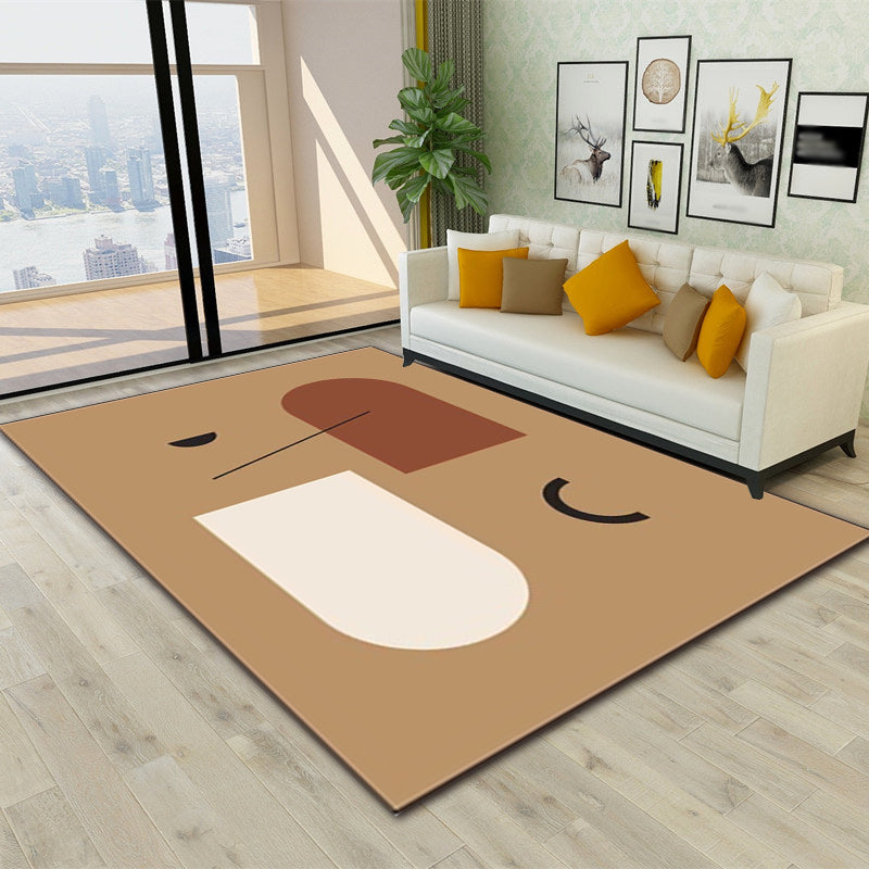 Contemporary Abstract Rug Light Brown and White Polyester Rug Machine Washable Anti-Slip Area Rug for Bedroom Clearhalo 'Area Rug' 'Modern' 'Rugs' Rug' 1585724