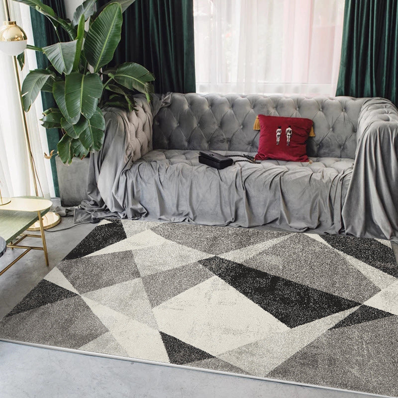 Nordic Colorblock Rug Black and Grey Polyester Rug Machine Washable Anti-Slip Area Rug for Bedroom Grey Clearhalo 'Area Rug' 'Modern' 'Rugs' Rug' 1585769