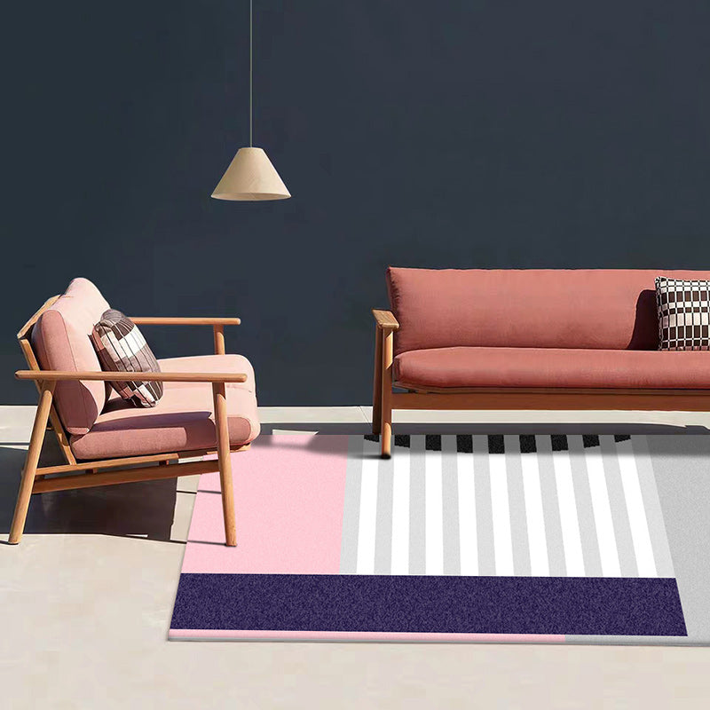 Modern Colorblock Striped Print Rug Pink and Multicolor Polyester Rug Machine Washable Anti-Slip Area Rug for Bedroom Clearhalo 'Area Rug' 'Modern' 'Rugs' Rug' 1585778