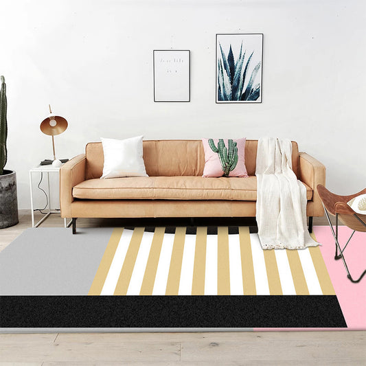 Modern Colorblock Striped Print Rug Pink and Multicolor Polyester Rug Machine Washable Anti-Slip Area Rug for Bedroom Yellow Clearhalo 'Area Rug' 'Modern' 'Rugs' Rug' 1585785
