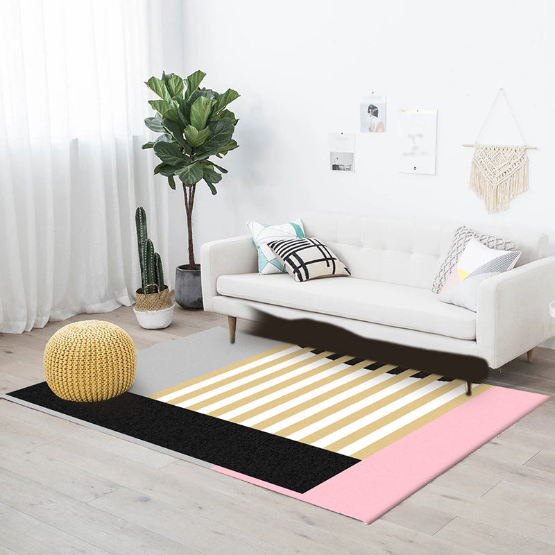 Modern Colorblock Striped Print Rug Pink and Multicolor Polyester Rug Machine Washable Anti-Slip Area Rug for Bedroom Clearhalo 'Area Rug' 'Modern' 'Rugs' Rug' 1585786