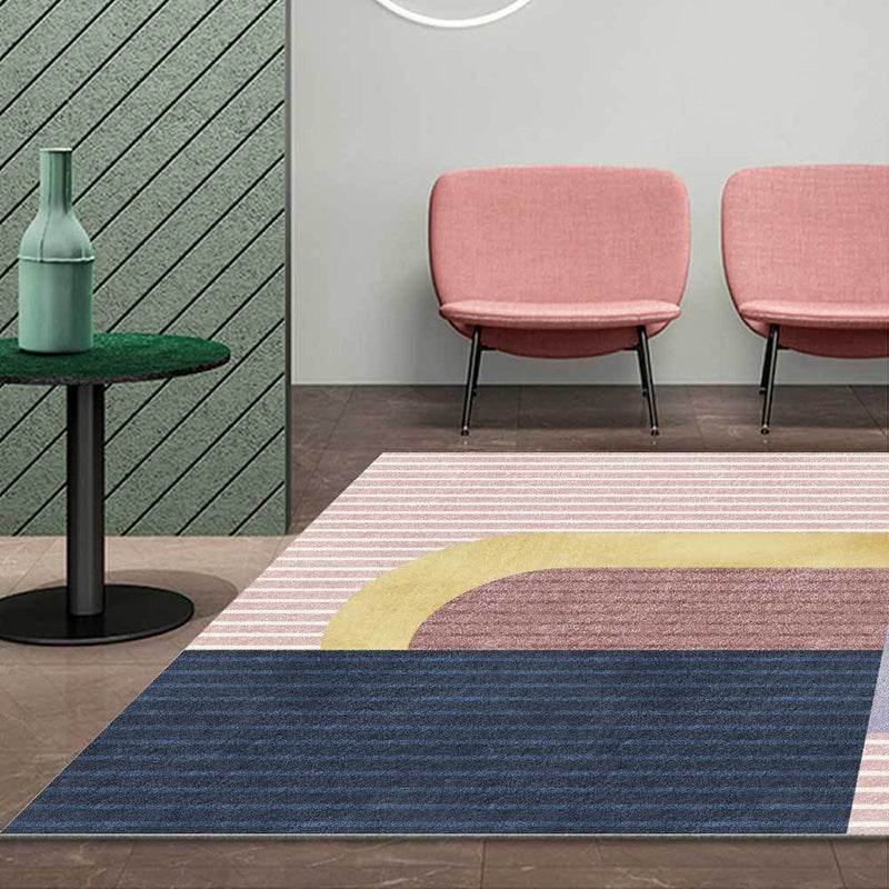 Pink Multicolor Contemporary Rug Polyester Colorblock Striped Pattern Rug Machine Washable Non-Slip Carpet for Living Room Clearhalo 'Area Rug' 'Modern' 'Rugs' Rug' 1585794