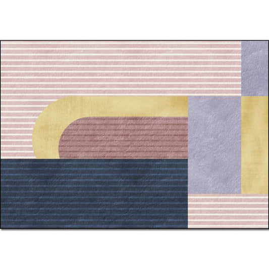 Pink Multicolor Contemporary Rug Polyester Colorblock Striped Pattern Rug Machine Washable Non-Slip Carpet for Living Room Pink Clearhalo 'Area Rug' 'Modern' 'Rugs' Rug' 1585795