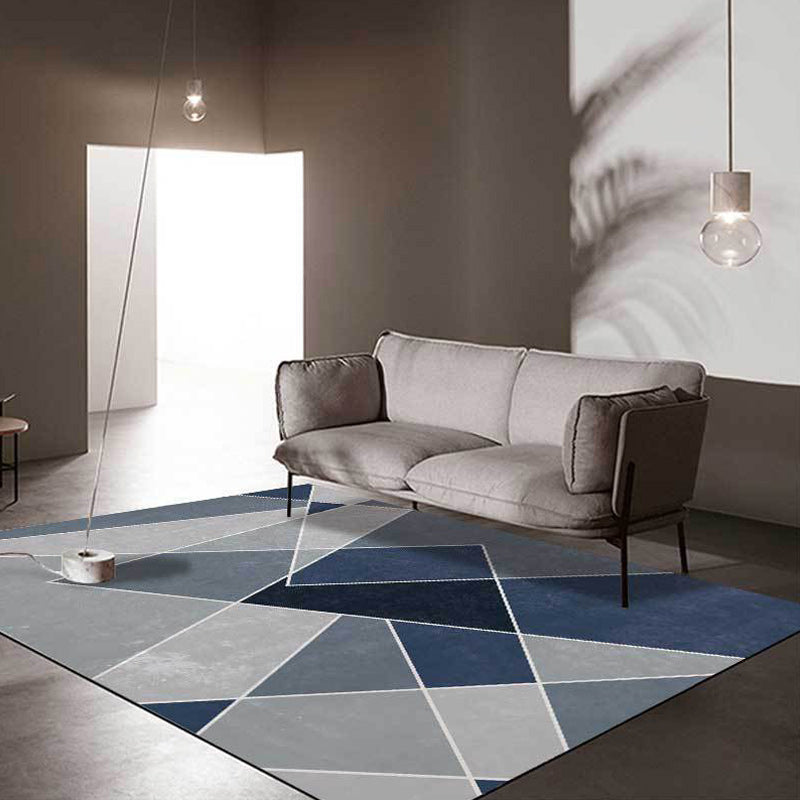 Contemporary Colorblock Rug Grey and Blue Polyester Rug Machine Washable Anti-Slip Area Rug for Bedroom Blue Clearhalo 'Area Rug' 'Modern' 'Rugs' Rug' 1585809