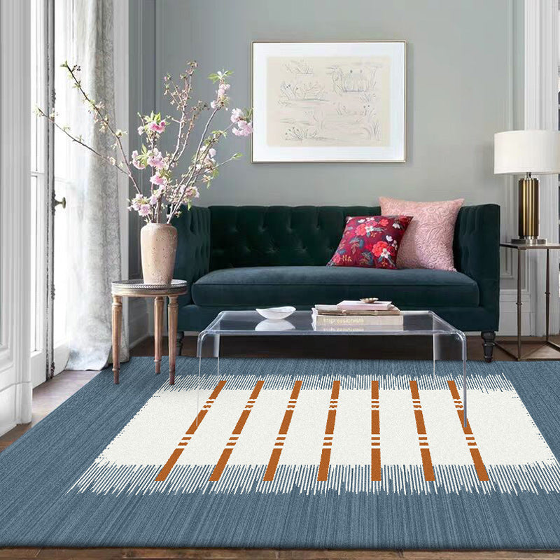 Casual Striped Pattern Rug Blue and White Polyester Rug Machine Washable Anti-Slip Area Rug for Bedroom Blue Clearhalo 'Area Rug' 'Modern' 'Rugs' Rug' 1585833