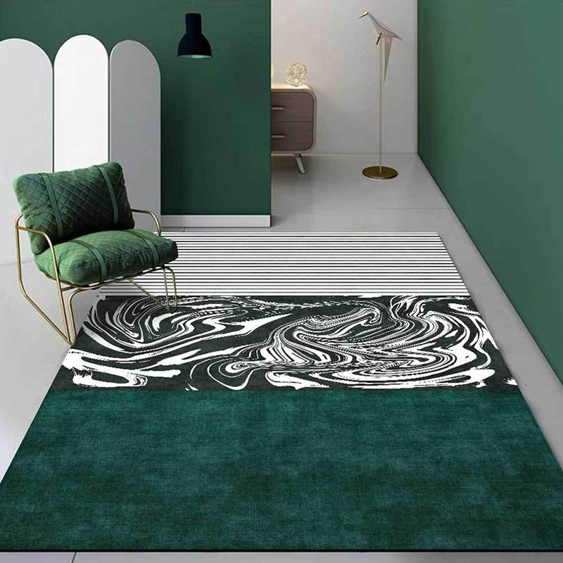 Unique Striped Watercolor Print Rug Green and White Simple Rug Polyester Washable Non-Slip Backing Area Rug for Living Room Green Clearhalo 'Area Rug' 'Modern' 'Rugs' Rug' 1585841
