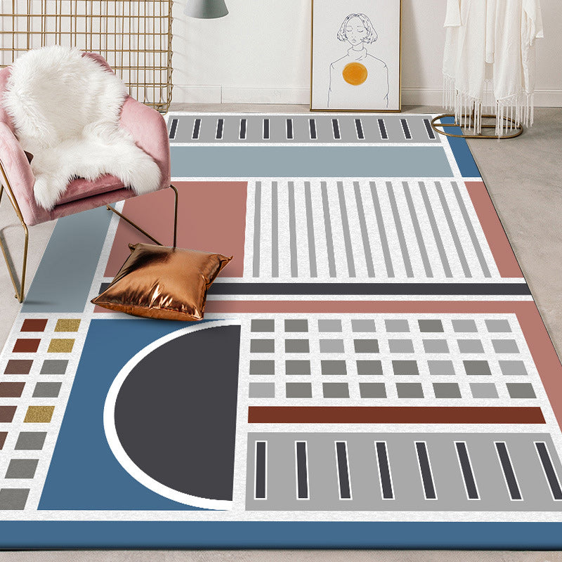 Stylish Checked Striped Pattern Rug Blue Multicolor Modern Rug Polyester Washable Non-Slip Backing Area Rug for Living Room Blue Clearhalo 'Area Rug' 'Modern' 'Rugs' Rug' 1585880