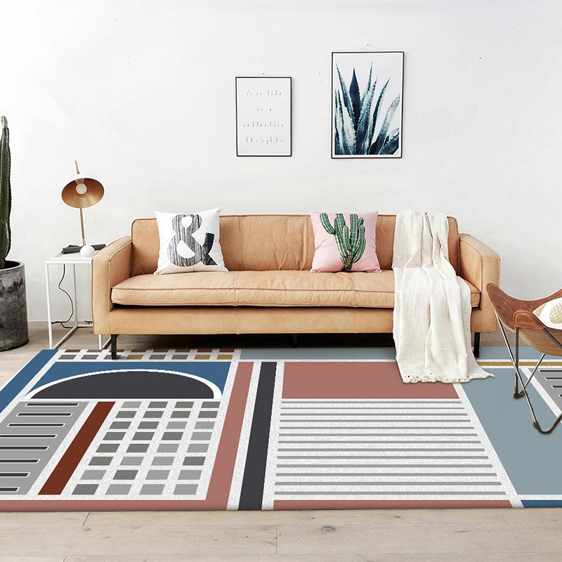 Stylish Checked Striped Pattern Rug Blue Multicolor Modern Rug Polyester Washable Non-Slip Backing Area Rug for Living Room Clearhalo 'Area Rug' 'Modern' 'Rugs' Rug' 1585881
