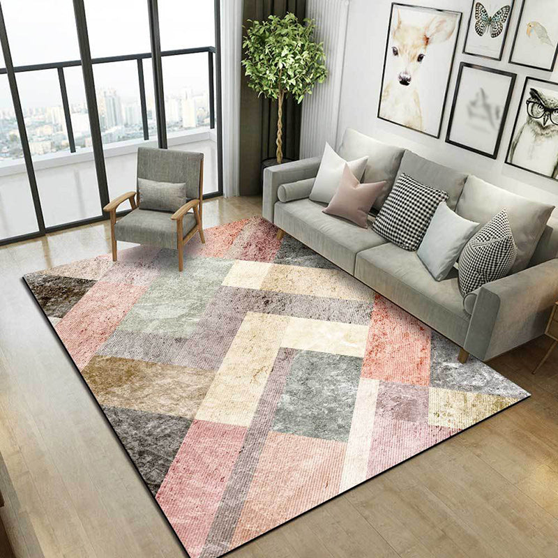 Pink Multicolor Casual Rug Polyester Colorblock Rug Machine Washable Non-Slip Carpet for Living Room Clearhalo 'Area Rug' 'Modern' 'Rugs' Rug' 1585929