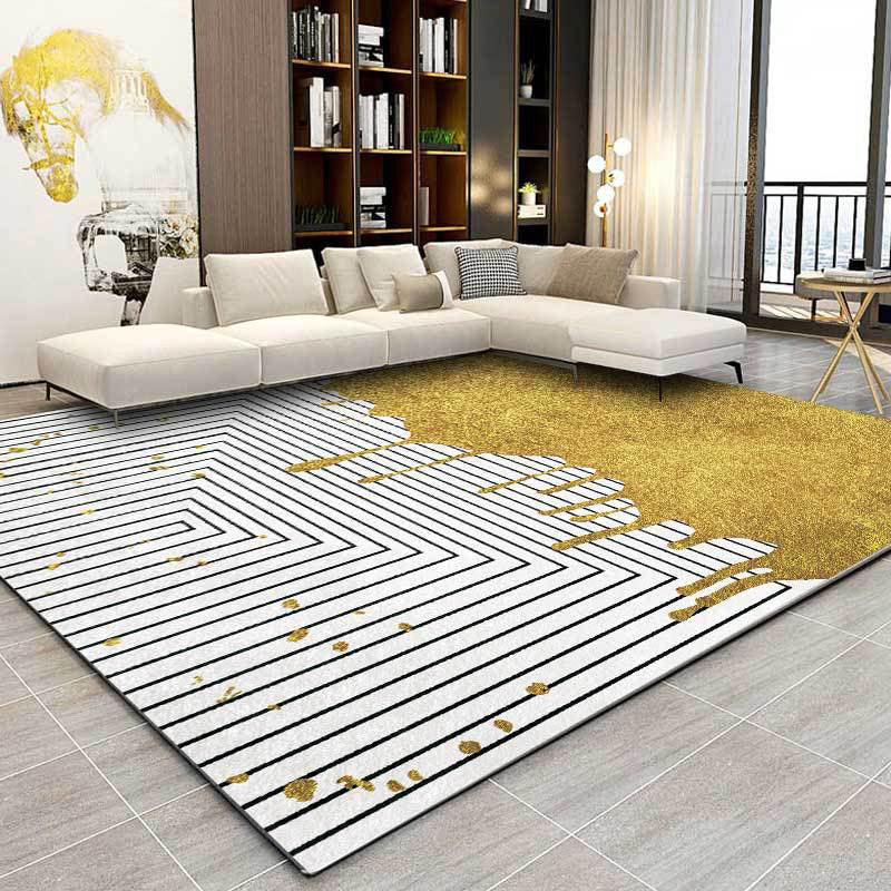 Modern Colorblock Striped Print Rug White and Golden Polyester Rug Machine Washable Anti-Slip Area Rug for Bedroom Yellow Clearhalo 'Area Rug' 'Modern' 'Rugs' Rug' 1585968