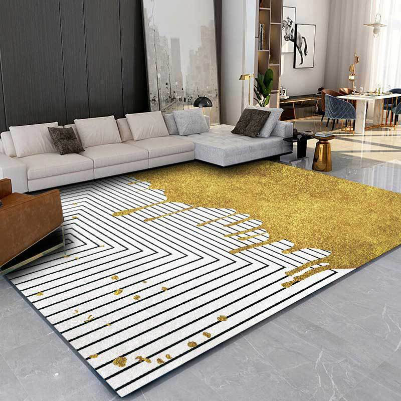 Modern Colorblock Striped Print Rug White and Golden Polyester Rug Machine Washable Anti-Slip Area Rug for Bedroom Clearhalo 'Area Rug' 'Modern' 'Rugs' Rug' 1585969