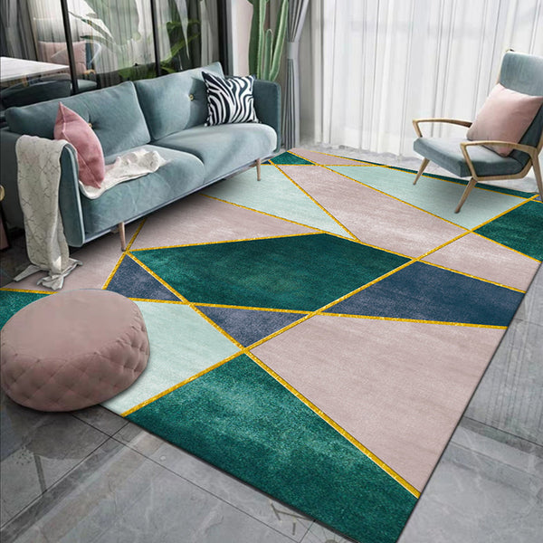 Unique Watercolor Pattern Rug Black and Green Modernism Rug Polyester Pet  Friendly Washable Non-Slip Area Rug for Bedroom - Clearhalo