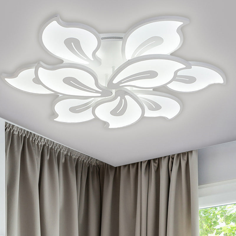 Acrylic Blossom Ceiling Flush Contemporary 5/9 Heads White Semi Flush Mount in Warm/White/Natural Light 9 White Clearhalo 'Ceiling Lights' 'Close To Ceiling Lights' 'Close to ceiling' 'Semi-flushmount' Lighting' 1586114