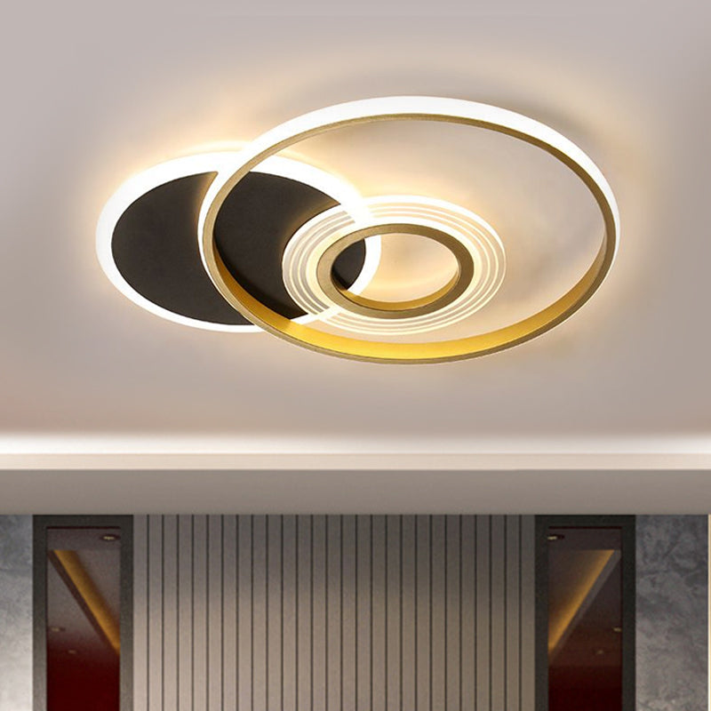 Circle Metallic Ceiling Mounted Fixture Modern Gold/Black and White LED Semi Flush in Warm/White Light, 18.5"/21.5" Wide Clearhalo 'Ceiling Lights' 'Close To Ceiling Lights' 'Close to ceiling' 'Semi-flushmount' Lighting' 1586136