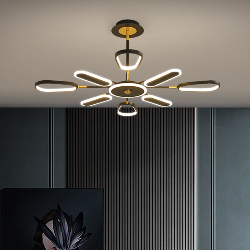 6/8 Bulbs Bedroom Chandelier Lamp Minimalist Black Ceiling Light with Ellipse Metallic Shade 8 Black Clearhalo 'Ceiling Lights' 'Chandeliers' 'Modern Chandeliers' 'Modern' Lighting' 1586247