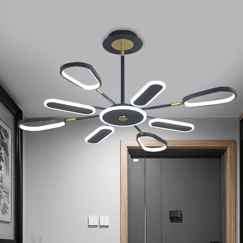 6/8 Bulbs Bedroom Chandelier Lamp Minimalist Black Ceiling Light with Ellipse Metallic Shade Clearhalo 'Ceiling Lights' 'Chandeliers' 'Modern Chandeliers' 'Modern' Lighting' 1586248