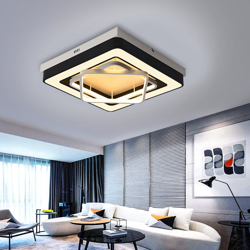 Metallic Squared Flush Mount Lamp Modernist Stylish LED Ceiling Mounted Light in Black for Bedroom Black Clearhalo 'Ceiling Lights' 'Close To Ceiling Lights' 'Close to ceiling' 'Flush mount' Lighting' 158628