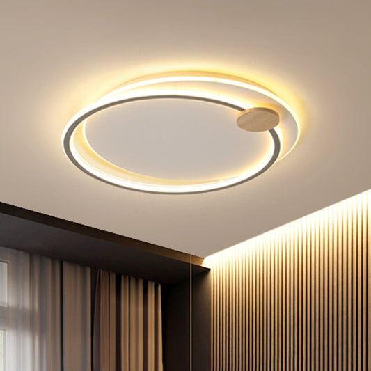 Metal LED Circle Ceiling Lamp Simplicity Black/Grey Flush Mount Lighting Fixture in Warm/White Light, 16.5"/20.5" Width Grey Clearhalo 'Ceiling Lights' 'Close To Ceiling Lights' 'Close to ceiling' 'Flush mount' Lighting' 1586308