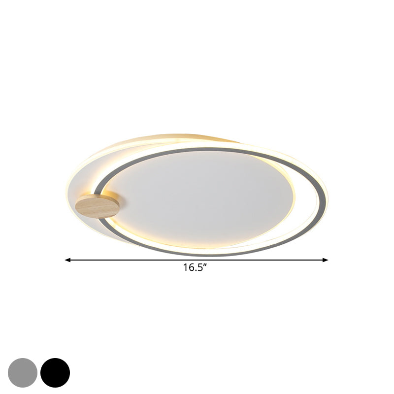 Metal LED Circle Ceiling Lamp Simplicity Black/Grey Flush Mount Lighting Fixture in Warm/White Light, 16.5"/20.5" Width Clearhalo 'Ceiling Lights' 'Close To Ceiling Lights' 'Close to ceiling' 'Flush mount' Lighting' 1586311