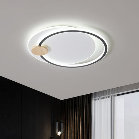 Metal LED Circle Ceiling Lamp Simplicity Black/Grey Flush Mount Lighting Fixture in Warm/White Light, 16.5"/20.5" Width Black Clearhalo 'Ceiling Lights' 'Close To Ceiling Lights' 'Close to ceiling' 'Flush mount' Lighting' 1586313