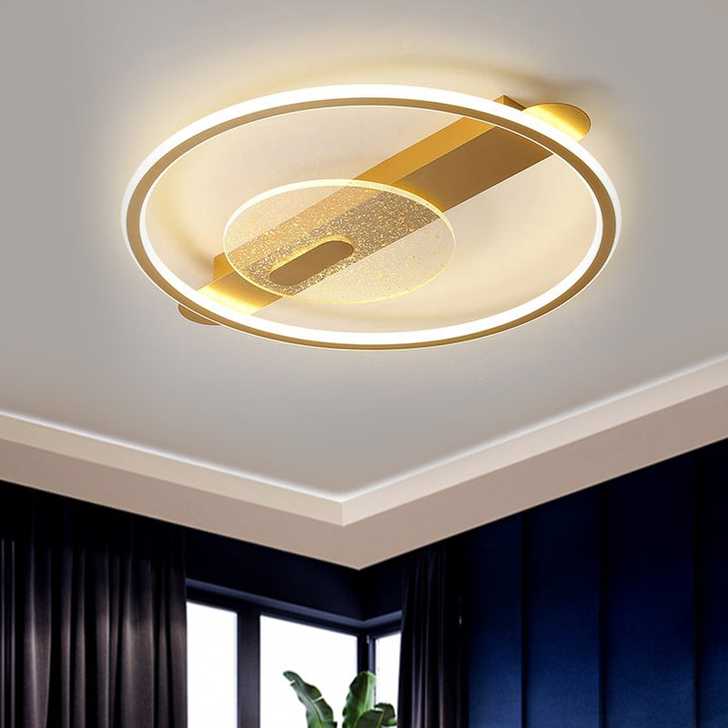 Black/Gold LED Round Semi-Flush Mount Simplicity Acrylic Ceiling Lamp Fixture in Warm/White Light, 16.5"/20.5" Width Gold Clearhalo 'Ceiling Lights' 'Close To Ceiling Lights' 'Close to ceiling' 'Semi-flushmount' Lighting' 1586322