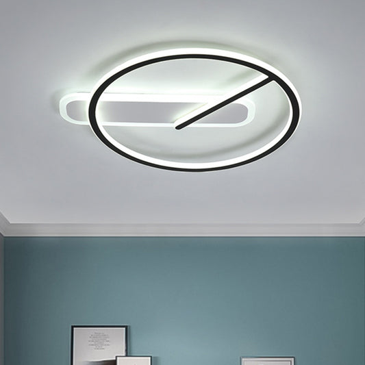 LED Parlor Semi Flush Mount Minimalist Black Ceiling Lighting with Ring and Linear Shade in Warm/White/3 Color Light Black Clearhalo 'Ceiling Lights' 'Close To Ceiling Lights' 'Close to ceiling' 'Semi-flushmount' Lighting' 1586340