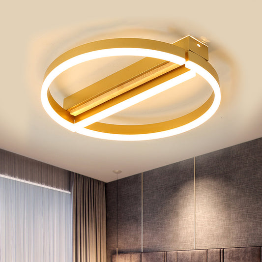 16.5"/20.5" Wide Circle Semi Flush Mount Minimalism Metal LED Parlor Ceiling Fixture in Gold/Grey, Warm/White Light Gold Clearhalo 'Ceiling Lights' 'Close To Ceiling Lights' 'Close to ceiling' 'Flush mount' Lighting' 1586349