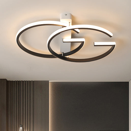 Dual G-Shape Metal Ceiling Lighting Minimalist LED Black Semi-Flush Mount in Warm/White Light, 18"/21.5" Wide Clearhalo 'Ceiling Lights' 'Close To Ceiling Lights' 'Close to ceiling' 'Semi-flushmount' Lighting' 1586354