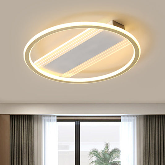 Simplicity LED Ceiling Fixture White Circular Semi Flush Mount with Metallic Shade in Warm/White Light, 16.5"/20.5" Width Clearhalo 'Ceiling Lights' 'Close To Ceiling Lights' 'Close to ceiling' 'Semi-flushmount' Lighting' 1586359