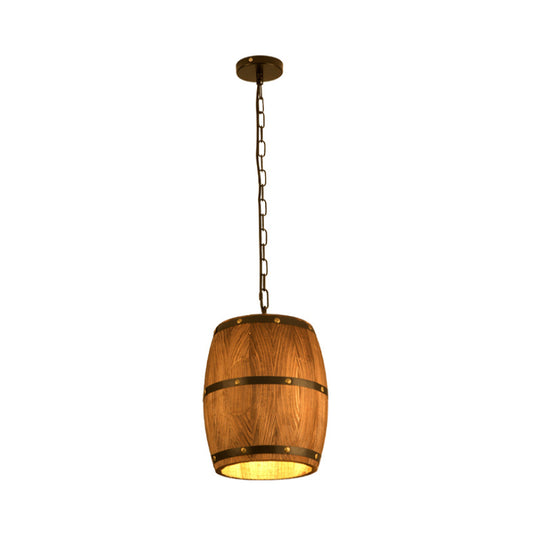 Barrel Restaurant Pendant Light Wood Creative Industrial 1 Light Hanging Light in Brown Clearhalo 'Ceiling Lights' 'Pendant Lights' 'Pendants' Lighting' 158700