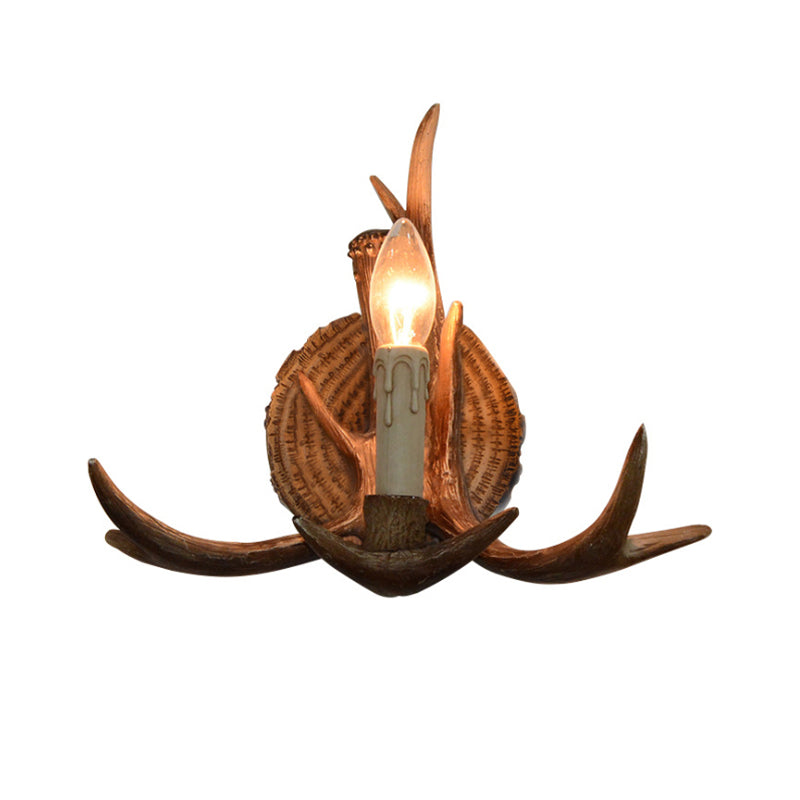 Resin Candle Wall Sconce with Antlers Deco 1 Head Rustic Wall Light in Brown for Cottage Clearhalo 'Wall Lamps & Sconces' 'Wall Lights' Lighting' 158708