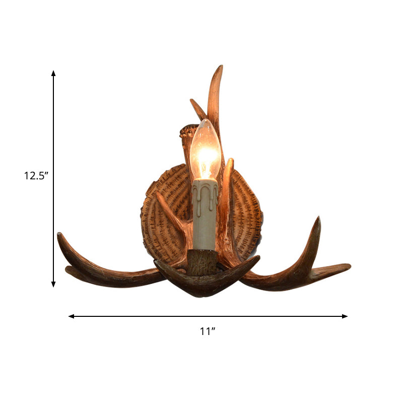 Resin Candle Wall Sconce with Antlers Deco 1 Head Rustic Wall Light in Brown for Cottage Clearhalo 'Wall Lamps & Sconces' 'Wall Lights' Lighting' 158709