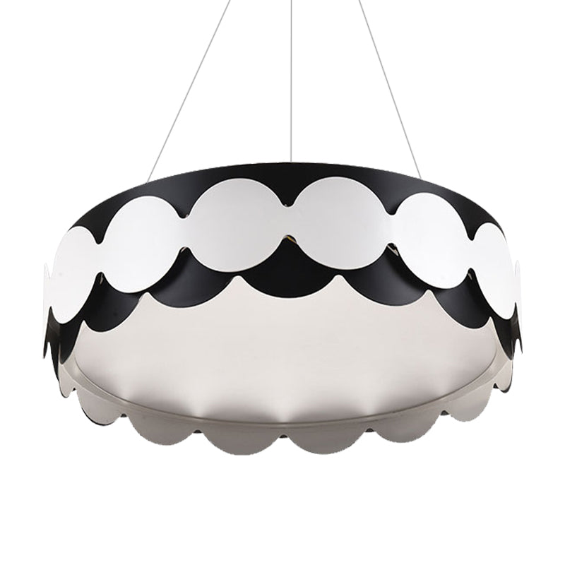 Black Metal Scalloped Drum Hanging Pendant Contemporary Restaurant Integrated LED Pendant Lamp in Warm/White/Neutral Clearhalo 'Ceiling Lights' 'Modern Pendants' 'Modern' 'Pendant Lights' 'Pendants' Lighting' 158722