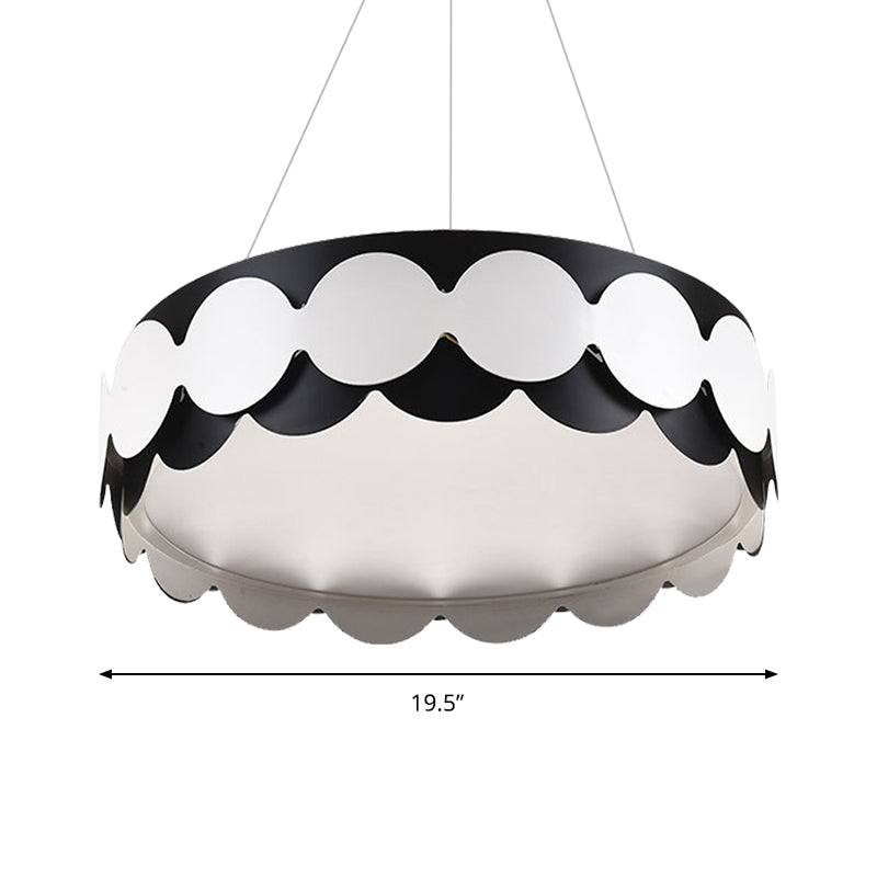 Black Metal Scalloped Drum Hanging Pendant Contemporary Restaurant Integrated LED Pendant Lamp in Warm/White/Neutral Clearhalo 'Ceiling Lights' 'Modern Pendants' 'Modern' 'Pendant Lights' 'Pendants' Lighting' 158723