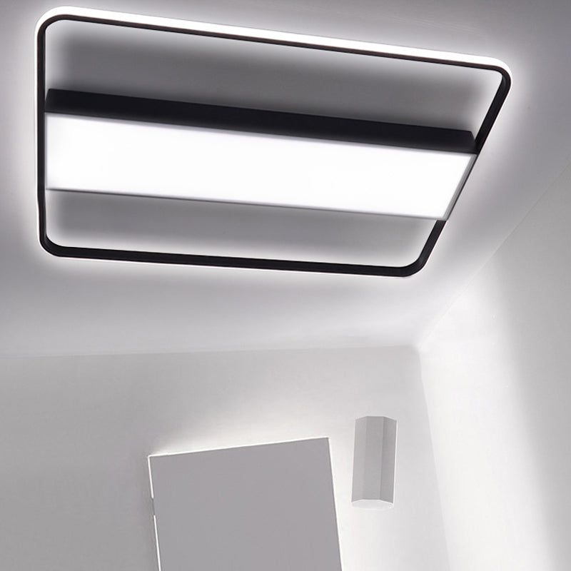 White/Black Rectangular Ceiling Light Fixture with Acrylic Shade Nordic LED 29.5"/36"/41" Wide Flush Mount Lamp for Bedroom Black Clearhalo 'Ceiling Lights' 'Close To Ceiling Lights' 'Close to ceiling' 'Flush mount' Lighting' 158792