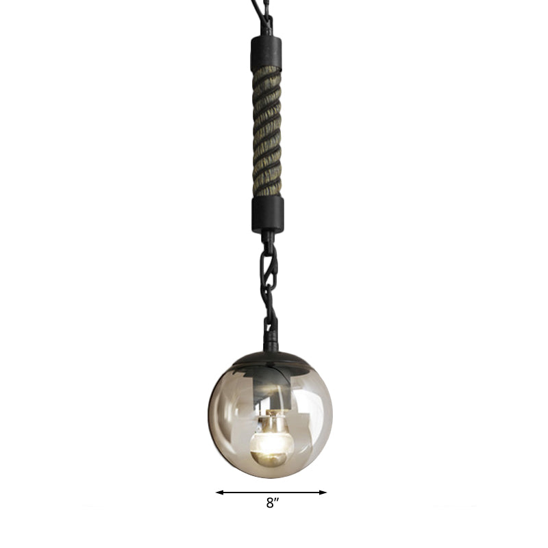 1 Light Tan Glass Pendant Light Lodge Stylish Black Finish Ball Restaurant Hanging Light with Rope Clearhalo 'Ceiling Lights' 'Glass shade' 'Glass' 'Industrial Pendants' 'Industrial' 'Middle Century Pendants' 'Pendant Lights' 'Pendants' 'Tiffany' Lighting' 158813