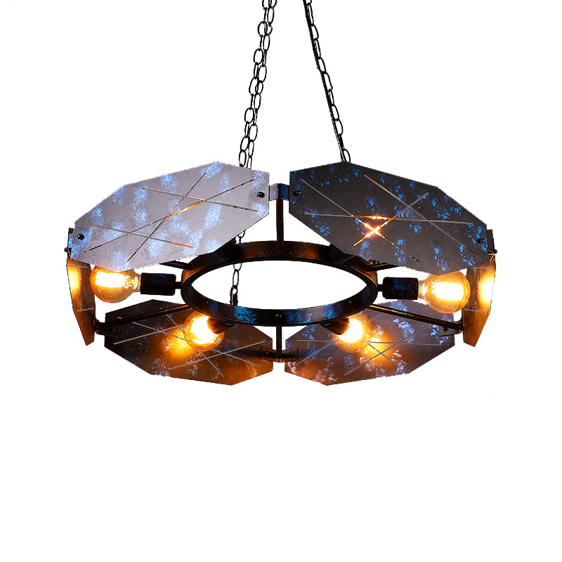 Retro Oval Panel Chandelier Metal Suspension Light in Antique Black for Restaurant Clearhalo 'Ceiling Lights' 'Chandeliers' Lighting' options 158900