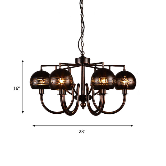 Retro Domed Shade Chandelier with Musical Note Metal 6-Light Rust Pendant Light for Restaurant Clearhalo 'Cast Iron' 'Ceiling Lights' 'Chandeliers' 'Industrial Chandeliers' 'Industrial' 'Metal' 'Middle Century Chandeliers' 'Rustic Chandeliers' 'Tiffany' Lighting' 158914