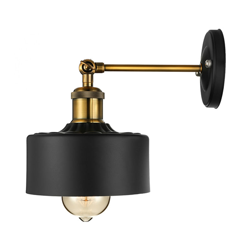 1 Light Wall Lamp Loft Style Dome/Drum Shade Metal Adjustable Sconce Light Fixture in Black for Bedroom Clearhalo 'Cast Iron' 'Glass' 'Industrial' 'Modern wall lights' 'Modern' 'Tiffany' 'Traditional wall lights' 'Wall Lamps & Sconces' 'Wall Lights' Lighting' 158961