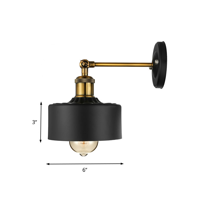 1 Light Wall Lamp Loft Style Dome/Drum Shade Metal Adjustable Sconce Light Fixture in Black for Bedroom Clearhalo 'Cast Iron' 'Glass' 'Industrial' 'Modern wall lights' 'Modern' 'Tiffany' 'Traditional wall lights' 'Wall Lamps & Sconces' 'Wall Lights' Lighting' 158962
