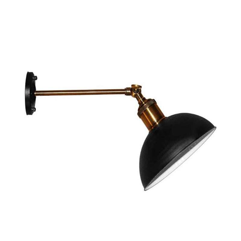 1 Light Wall Lamp Loft Style Dome/Drum Shade Metal Adjustable Sconce Light Fixture in Black for Bedroom Clearhalo 'Cast Iron' 'Glass' 'Industrial' 'Modern wall lights' 'Modern' 'Tiffany' 'Traditional wall lights' 'Wall Lamps & Sconces' 'Wall Lights' Lighting' 158967